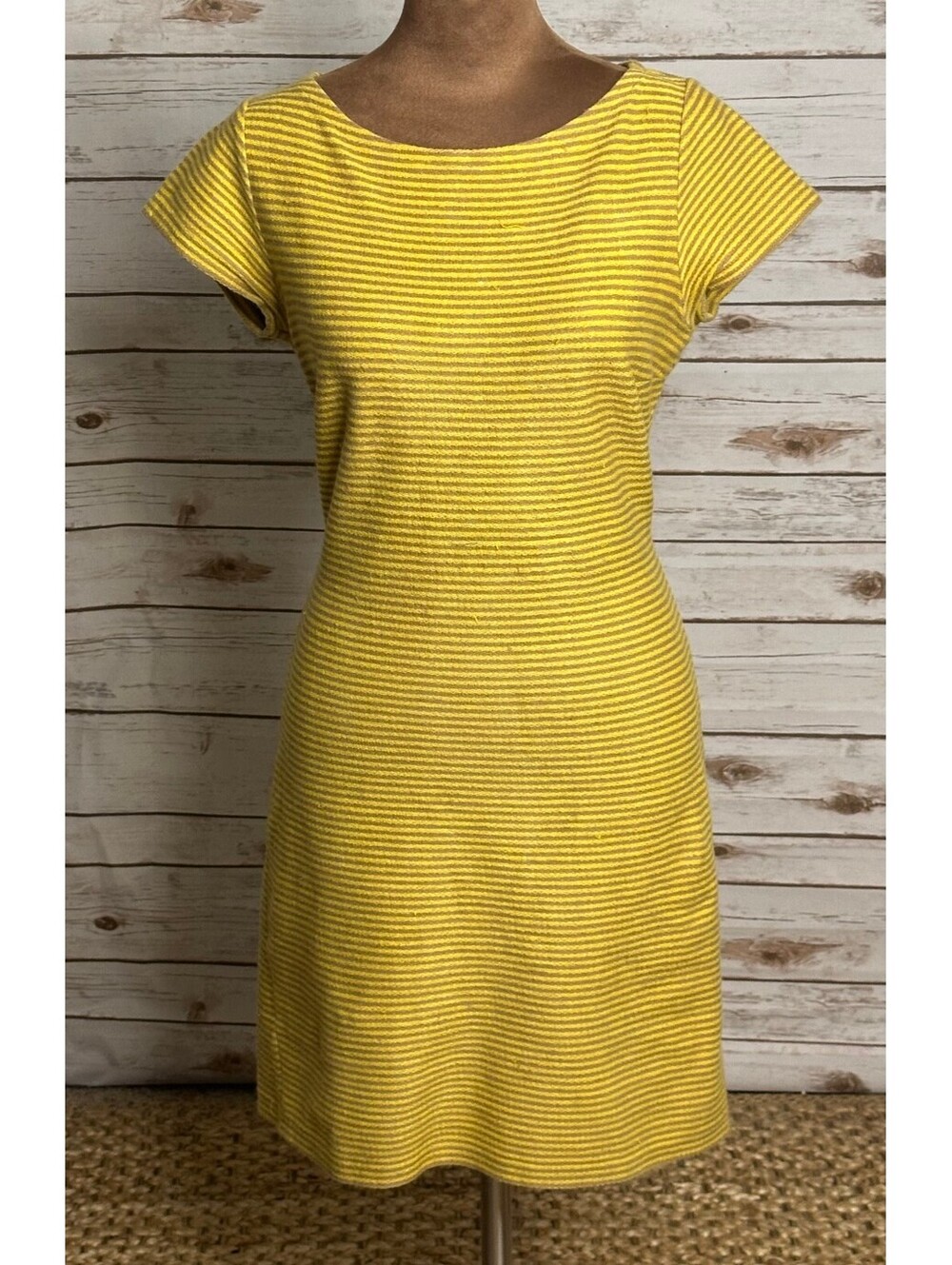 Carven yellow beige striped short sleeve knit sheath dress Size Small twee